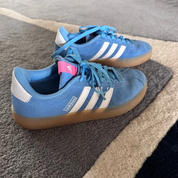 Adidas VL Court Baby Blue White Strip Tan Sole Sneakers Shoes Bright Spring 8