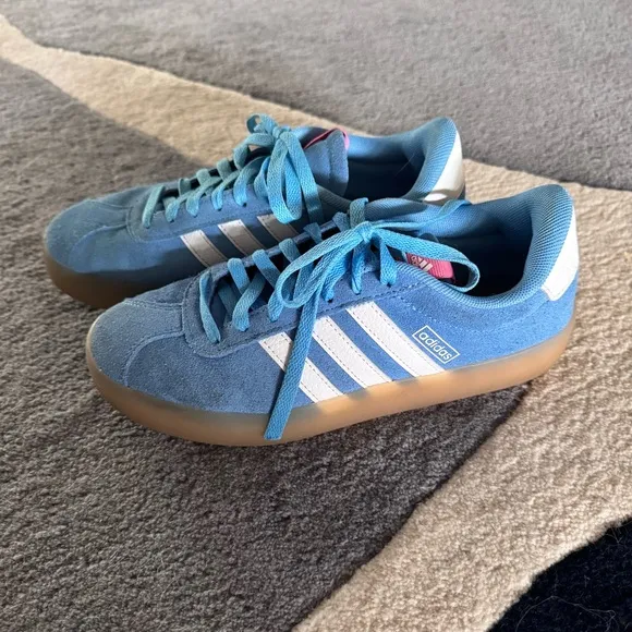 Adidas VL Court Baby Blue White Strip Tan Sole Sneakers Shoes Bright Spring 8