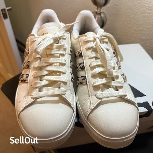 Adidas Women's Grand Court 2.0 Sneakers White Leopard Print Size 8.5