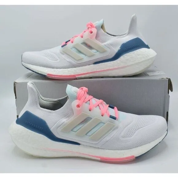 Adidas Womens Size 10 Ultraboost 22 White Grey Pink Road Running Shoes Sneakers