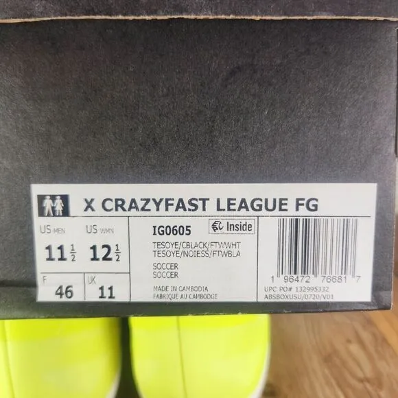 Adidas X Crazyfast League FG IG0605 Mens Size 11.5 Yellow Athletic Soccer Cleats