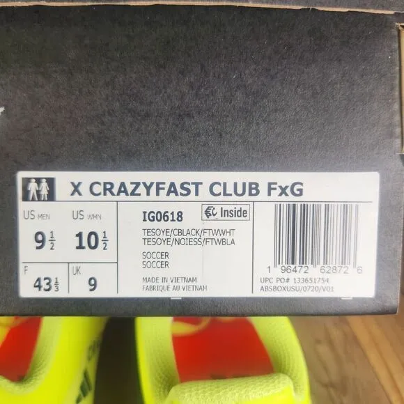 Adidas X Crazyfast Club FxG IG0618 Mens Size 9.5 Yellow Athletic Soccer Cleats