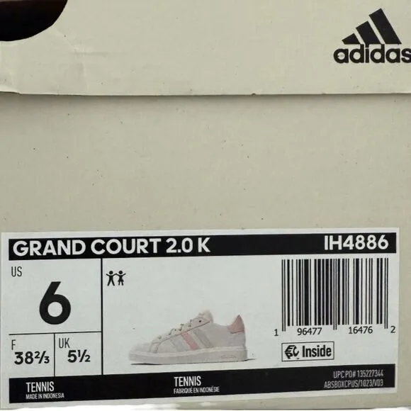 Adidas Grand Court 2.0 Big Kids Youth Size 6 IH4886 White Pink Green