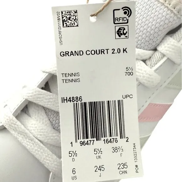 Adidas Grand Court 2.0 Big Kids Youth Size 6 IH4886 White Pink Green