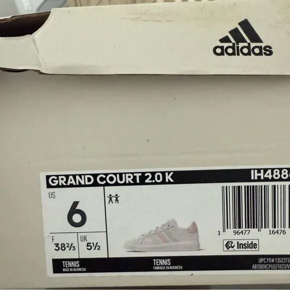 Adidas Grand Court 2.0 Tennis Shoes Big Kids Youth Size 6 IH4886 White