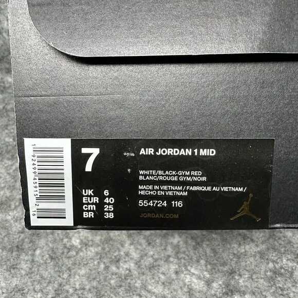 Air Jordan 1 Mid Shoes Mens Size 7 Chicago White Red Black 554724-116