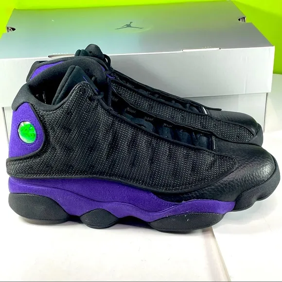 Air Jordan 13 Retro Mens Size 10 Black &amp; Court Purple Basketball Sneakers