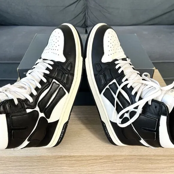 Amiri Skeleton Top High “White Black” Authentic Leather Sneakers Men's Size 11