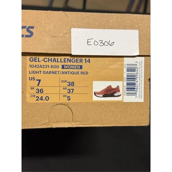Asics Gel Challenger 14 Court Shoes Sneakers 7 Light Garnet Antique Red