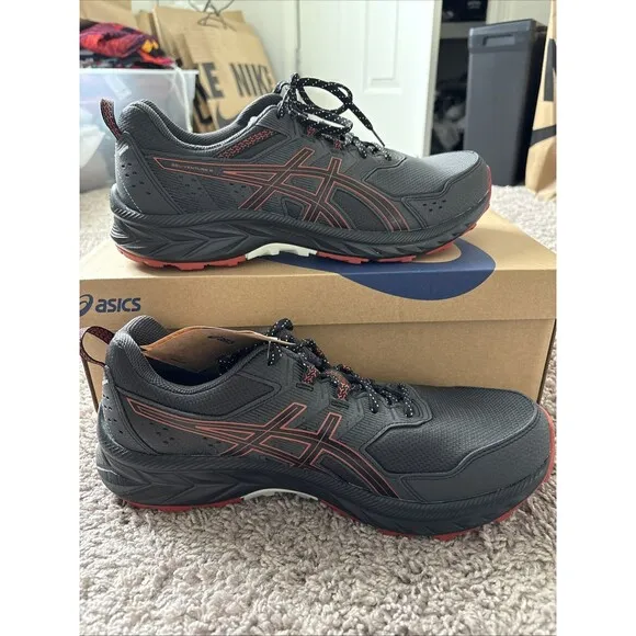 ASICS Gel Venture 9 Running Shoes Men 12 Extra Wide Graphite Gray Red Trail Mesh