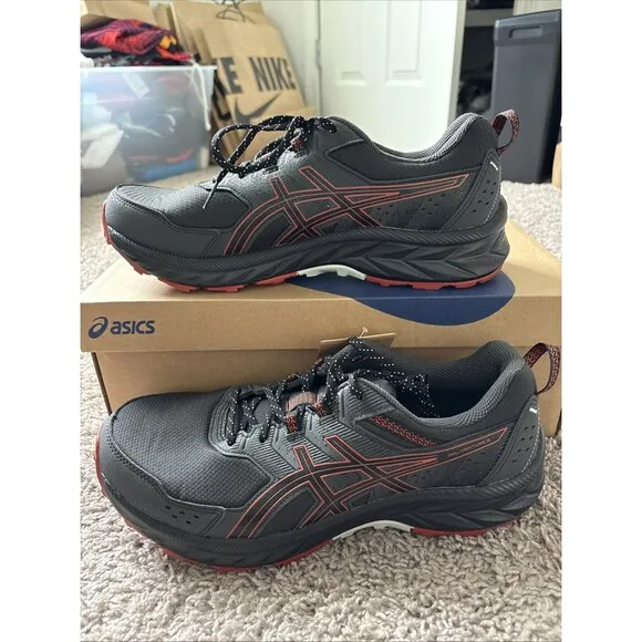 ASICS Gel Venture 9 Running Shoes Men 12 Extra Wide Graphite Gray Red Trail Mesh