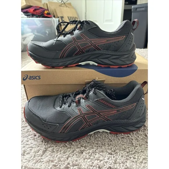 ASICS Gel Venture 9 Running Shoes Men 12 Extra Wide Graphite Gray Red Trail Mesh