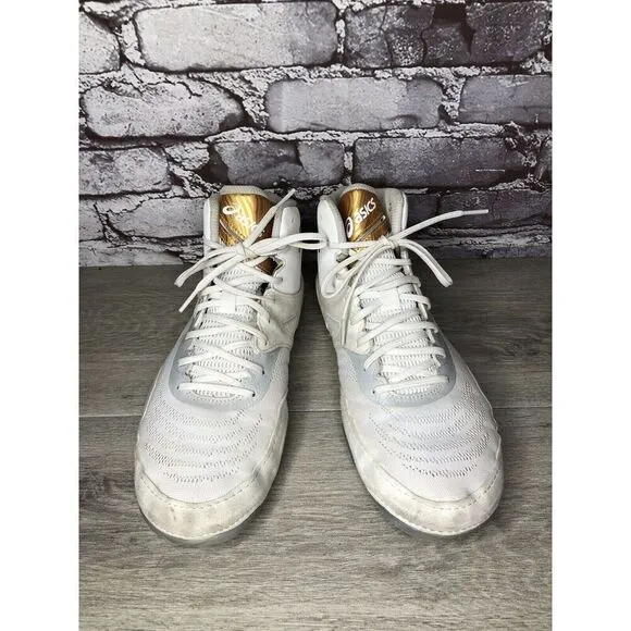 ASICS JB Elite White Synthetic Suede Gold Lace Wrestling Boxing Shoes Men 10M US
