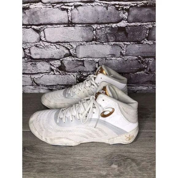 ASICS JB Elite White Synthetic Suede Gold Lace Wrestling Boxing Shoes Men 10M US
