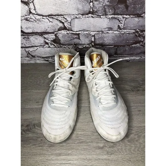 ASICS JB Elite White Synthetic Suede Gold Lace Wrestling Boxing Shoes Men 10M US