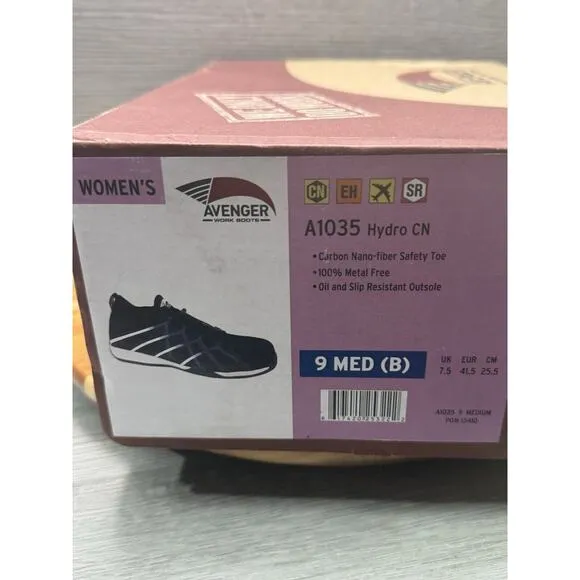 Avenger Hydro Black Athletic Safety Composite Toe Work Shoes A1035 Men’s 9