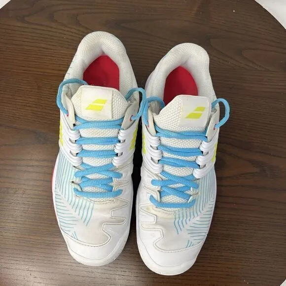 Babolat Shoes Women's 7.5 White Blue Propulse Fury All Court Tennis 31S21477‎
