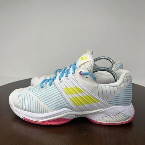 Babolat Shoes Women's 7.5 White Blue Propulse Fury All Court Tennis 31S21477‎