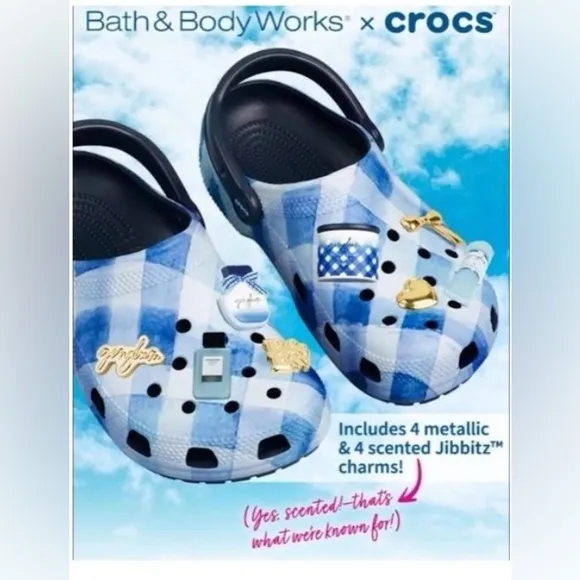 Bath and Body Works Blue Gingham x Crocs Gingham Scented Jibbitz Size M9 W11 NEW