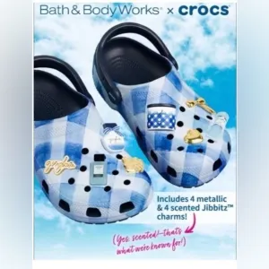 Bath and Body Works Blue Gingham x Crocs Gingham Scented Jibbitz Size M9 W11 NEW