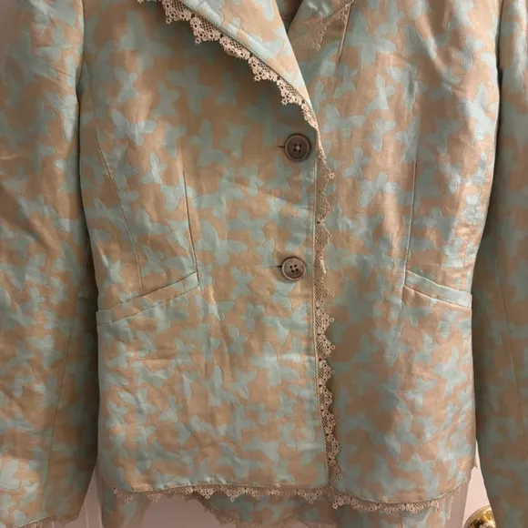 Beautiful Doncaster Teal Blue &amp; Biege Skirt Suit Jacket Size 6 Skrit Size 8