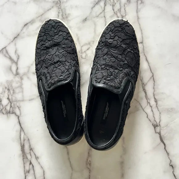 Black Lace Slip-On Dolce &amp; Gabbana Shoes