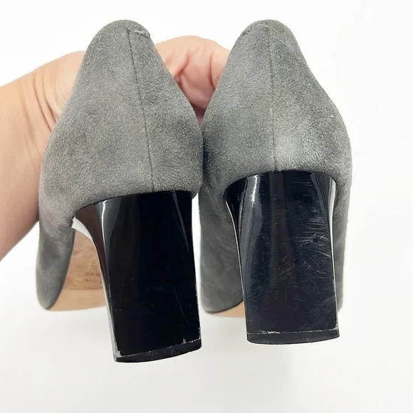 Boden Suede Grey Leopard Calf Hair Square Toe Heels Size 40 Size 8.5