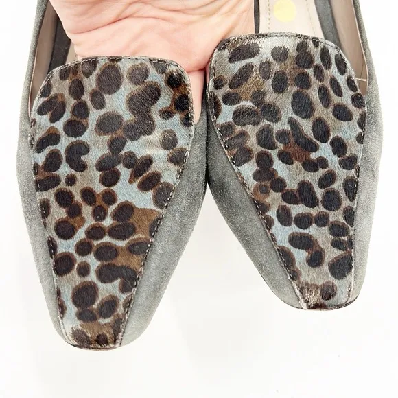 Boden Suede Grey Leopard Calf Hair Square Toe Heels Size 40 Size 8.5