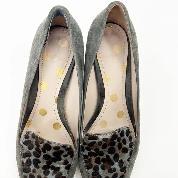 Boden Suede Grey Leopard Calf Hair Square Toe Heels Size 40 Size 8.5