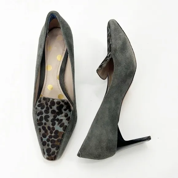 Boden Suede Grey Leopard Calf Hair Square Toe Heels Size 40 Size 8.5