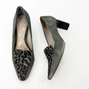 Boden Suede Grey Leopard Calf Hair Square Toe Heels Size 40 Size 8.5