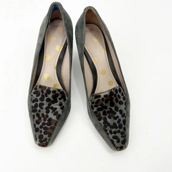 Boden Suede Grey Leopard Calf Hair Square Toe Heels Size 40 Size 8.5