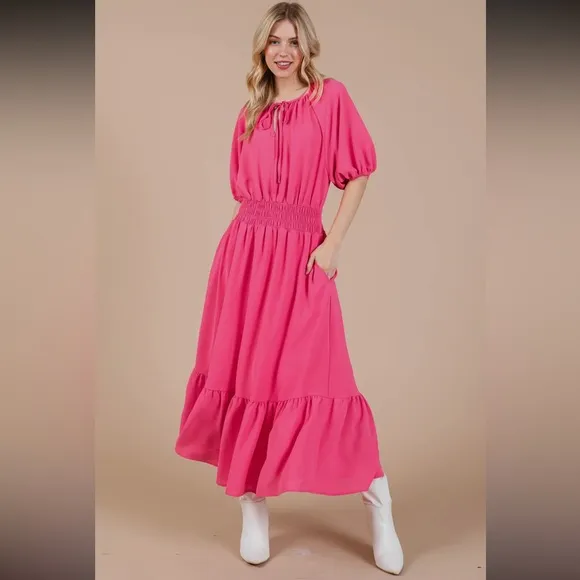 Boho Smocked Midi Dress