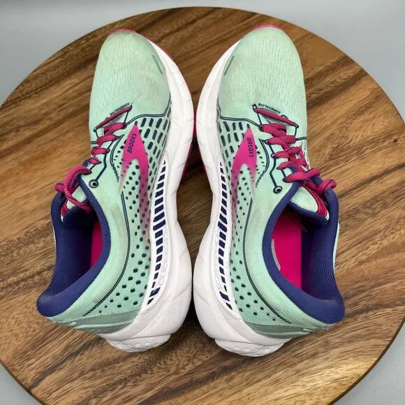 Brooks Adrenaline 21 Shoes Womens Size 7.5 B Green Pink Running Trainers Road