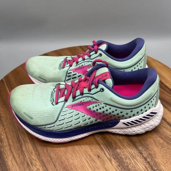 Brooks Adrenaline 21 Shoes Womens Size 7.5 B Green Pink Running Trainers Road