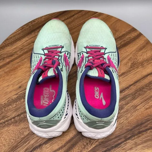 Brooks Adrenaline 21 Shoes Womens Size 7.5 B Green Pink Running Trainers Road
