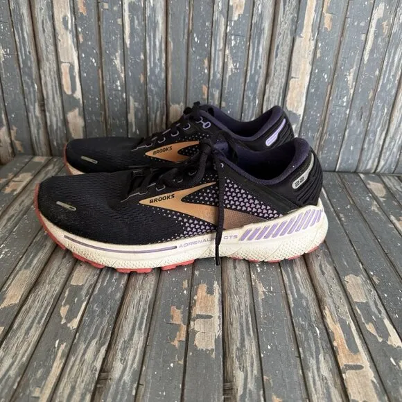 Brooks Adrenaline GTS 22 Womens 8.5 B Shoes Black Purple Running 1203531B080