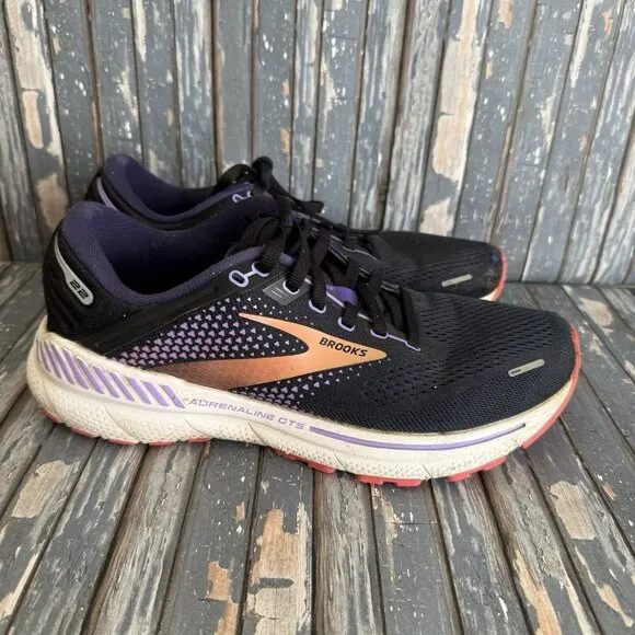 Brooks Adrenaline GTS 22 Womens 8.5 B Shoes Black Purple Running 1203531B080