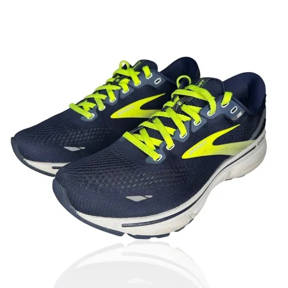 Brooks Ghost 15 1103931D429 Blue Neon Green Running Shoes Sneakers - Men's 7.5