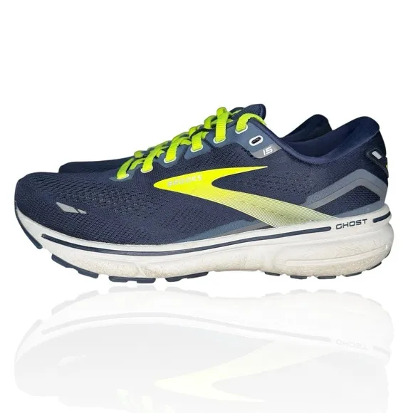 Brooks Ghost 15 1103931D429 Blue Neon Green Running Shoes Sneakers - Men's 7.5