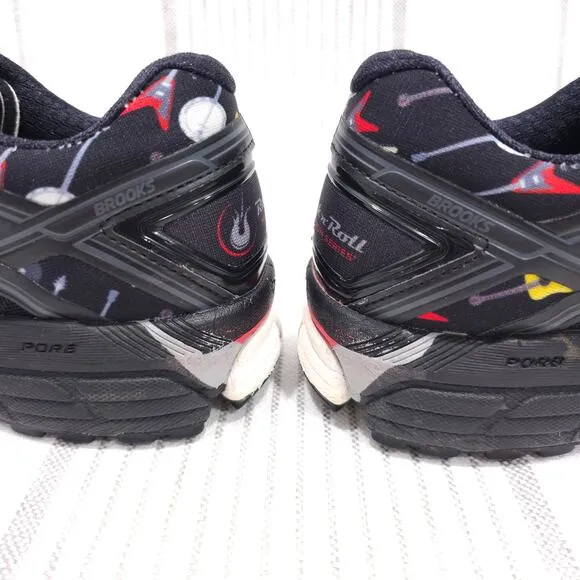 BROOKS Running Shoes Mens 9 Black Red Adrenaline GTS 17 Rock n Roll Marathon