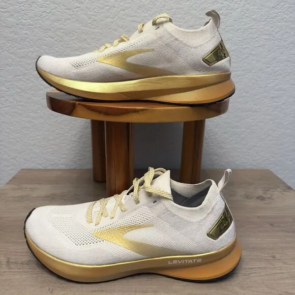 Brooks Women's Size 9 Levitate 4 White Gold Lace-Up Running Shoes Sneakers