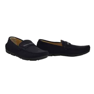 C0 Auth GIORGIO ARMANI Navy Suede Logo Strap Driving Loafer Shoes Size 5