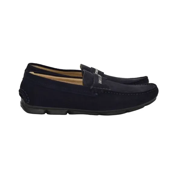 C0 Auth GIORGIO ARMANI Navy Suede Logo Strap Driving Loafer Shoes Size 5