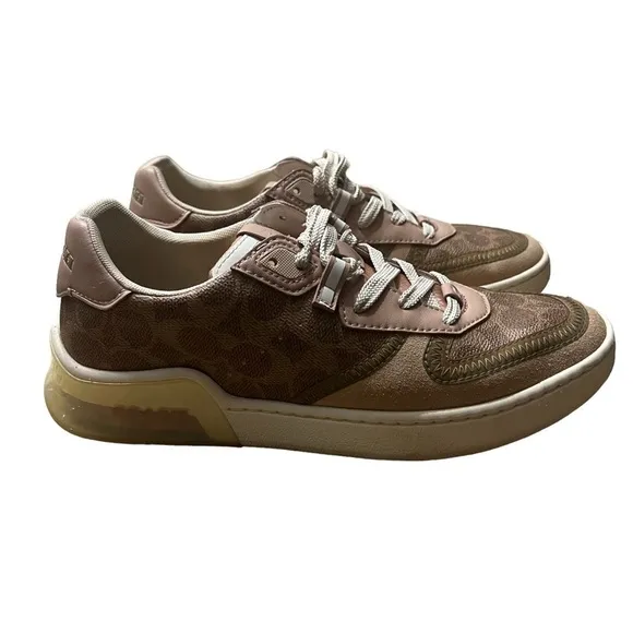 COACH CitySole Signature Print Court Trainers in Tan and Blush Size 9.5
