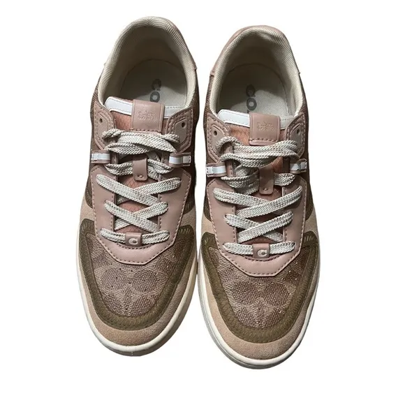 COACH CitySole Signature Print Court Trainers in Tan and Blush Size 9.5