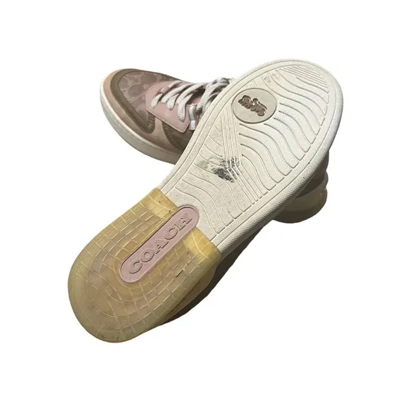 COACH CitySole Signature Print Court Trainers in Tan and Blush Size 9.5