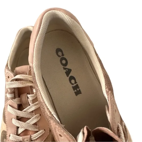 COACH CitySole Signature Print Court Trainers in Tan and Blush Size 9.5