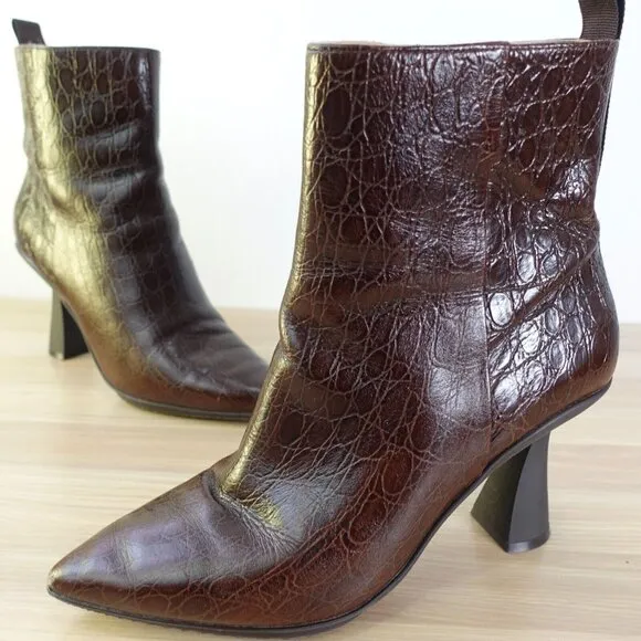 Cole Haan Shoes Leather 9 Brown Ankle Bootie Crocodile Embossed Grand Ambition