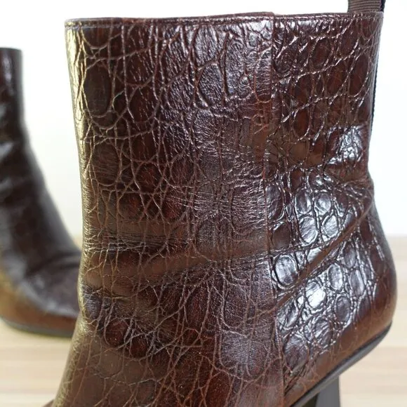 Cole Haan Shoes Leather 9 Brown Ankle Bootie Crocodile Embossed Grand Ambition